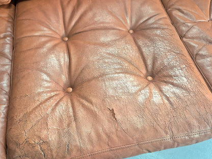 Vintage 3 Seater Sofa Tan Leather Danish 1960s Edmund Jorgensen Design EB12226