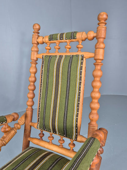 Vintage Henning Kjaernulf Oak Rocker 1970s Retro Original Cloth Green EB12112