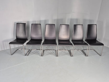 6 Vintage Calligaris Swing Chairs Black Leather and Chrome Modern Design EB12538