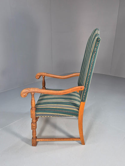 Baroque Style Throne Armchair Oak Frame Wool Stripe Upholstery EB08988
