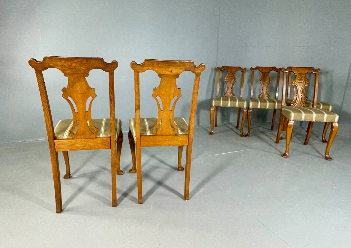 6 Vintage Antique Chippendale Style Danish Dining Chairs Walnut and Oak EB06709