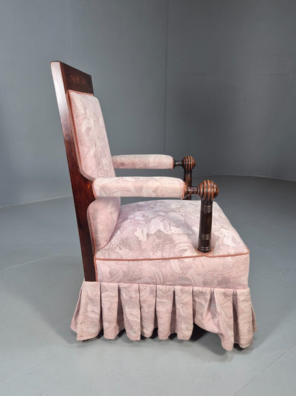Antique Danish Empire Style Lounge Chair Floral Pink Upholstery  EB9039 VCLO