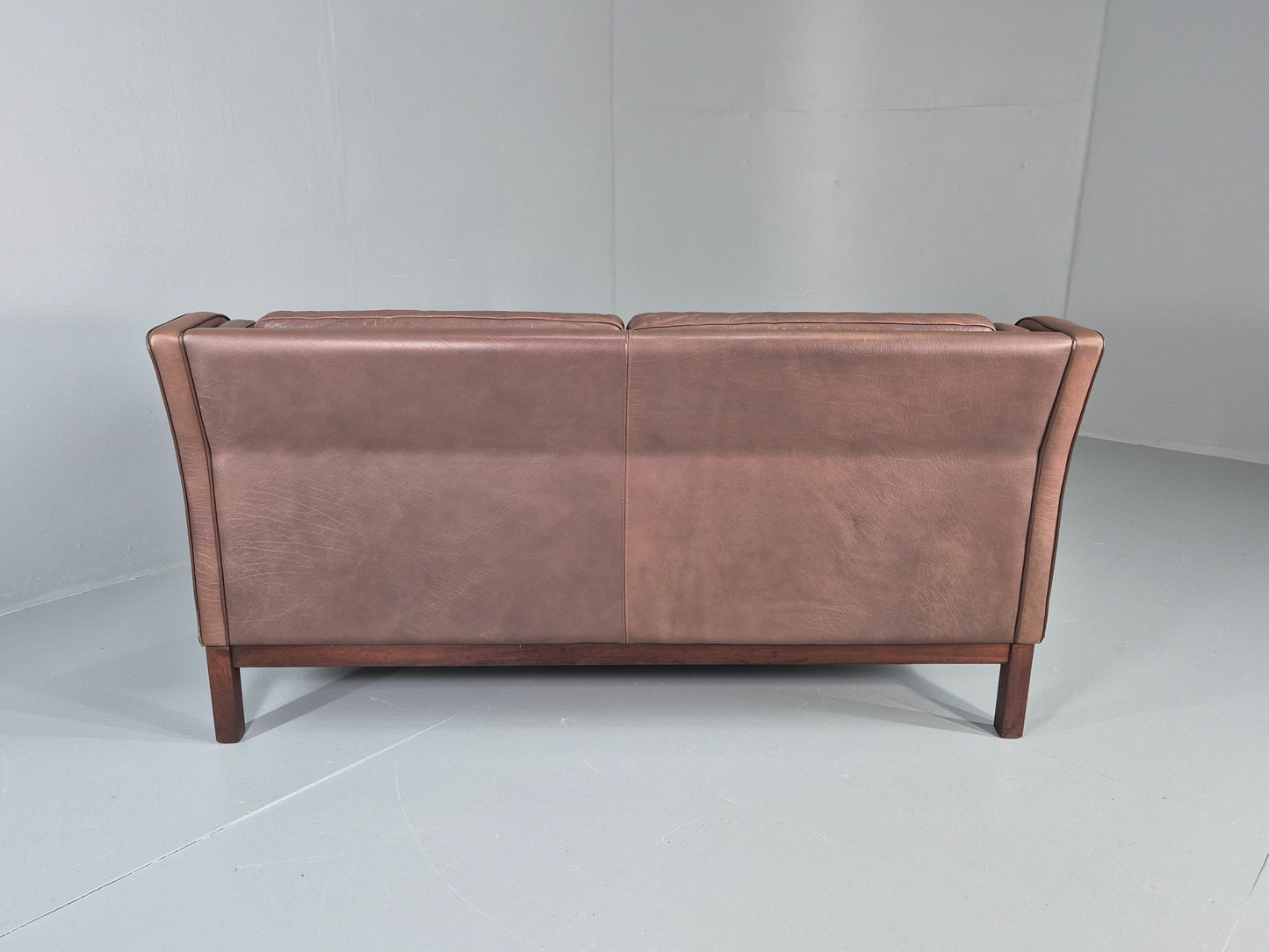 Vintage 2 Seater Sofa Mogens Hansen Brown Leather 80s Retro Mid Century EB12384
