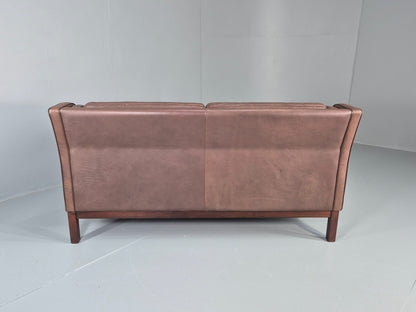 Vintage 2 Seater Sofa Mogens Hansen Brown Leather 80s Retro Mid Century EB12384