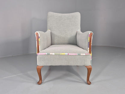 Vintage 1920s Armchair Reupholstered in Grey Green with Colour Accent EB11824