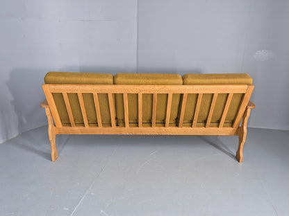 Vintage Danish 3 seater Sofa Oak Kjaenulf Green Cushions 1970s Retro EB12776