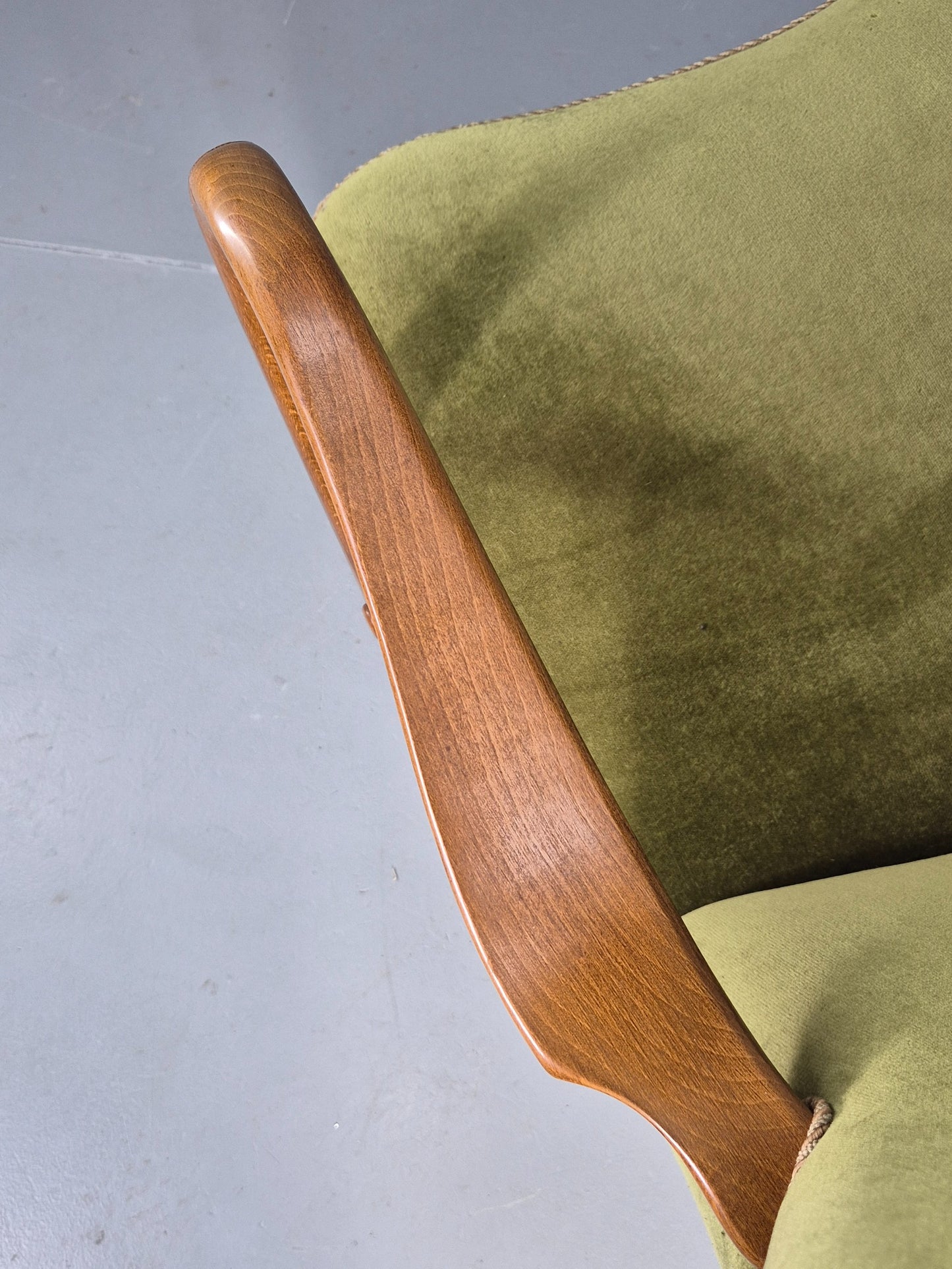 Vintage Mid Century Armchair Danish Slagelse Mobler Green Velour Retro EB12462