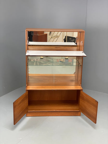 Vintage 1960s Cocktail Cabinet Teak White Formica Glazed Shelving EB12081