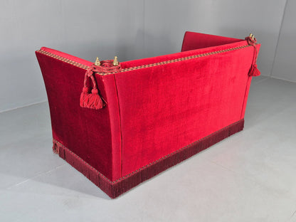Vintage Danish 2 Seater Sofa Red Knole Style Drop Ends Tassels 1950s EB12760