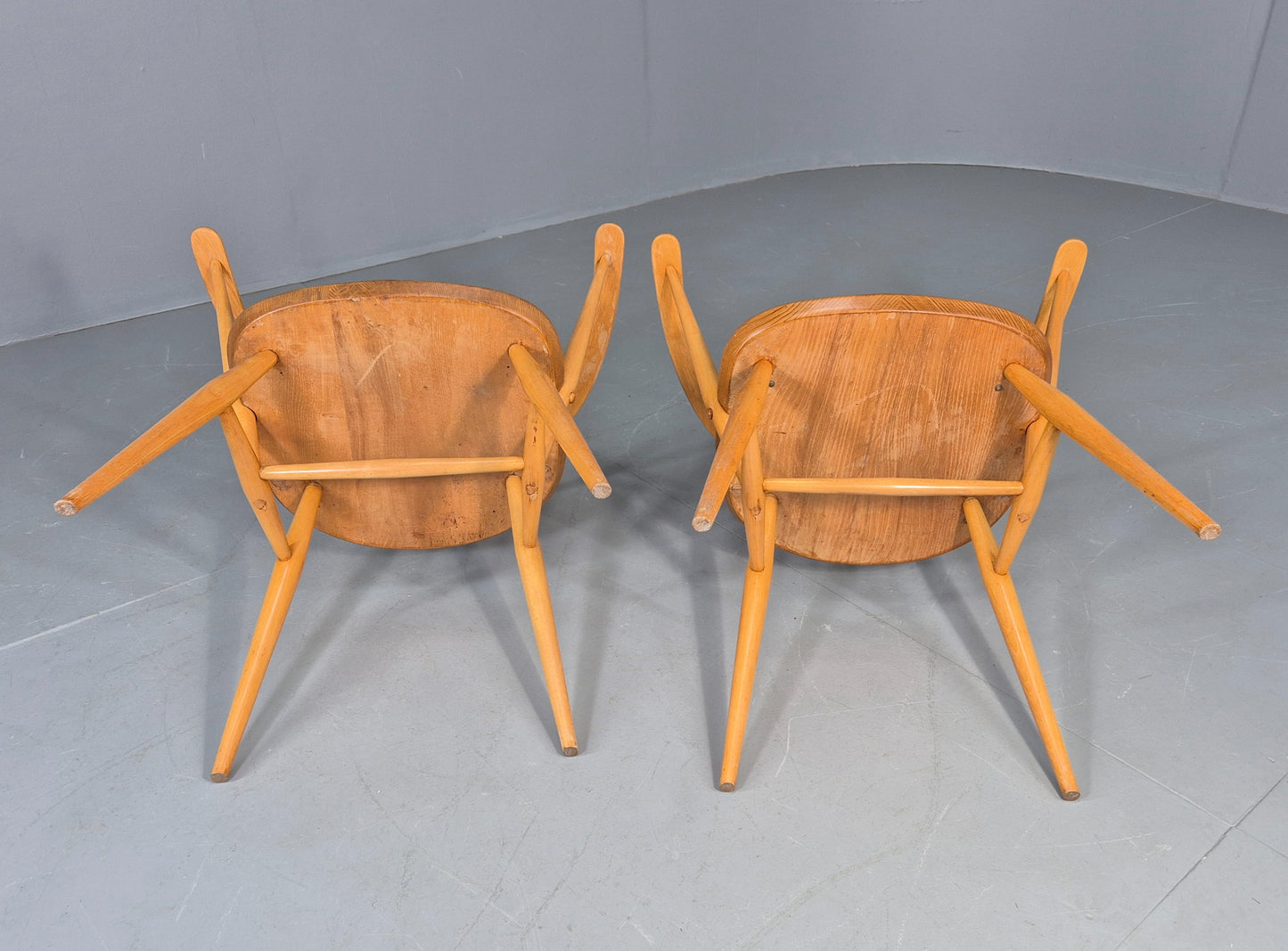 2 Ercol Goldsmith Elbow Chairs Blonde Wood 1960s Retro MCM  EB12544