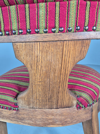 Antique Danish Library Chair Oak Frame Wool Upholstery 19th Century EB12772