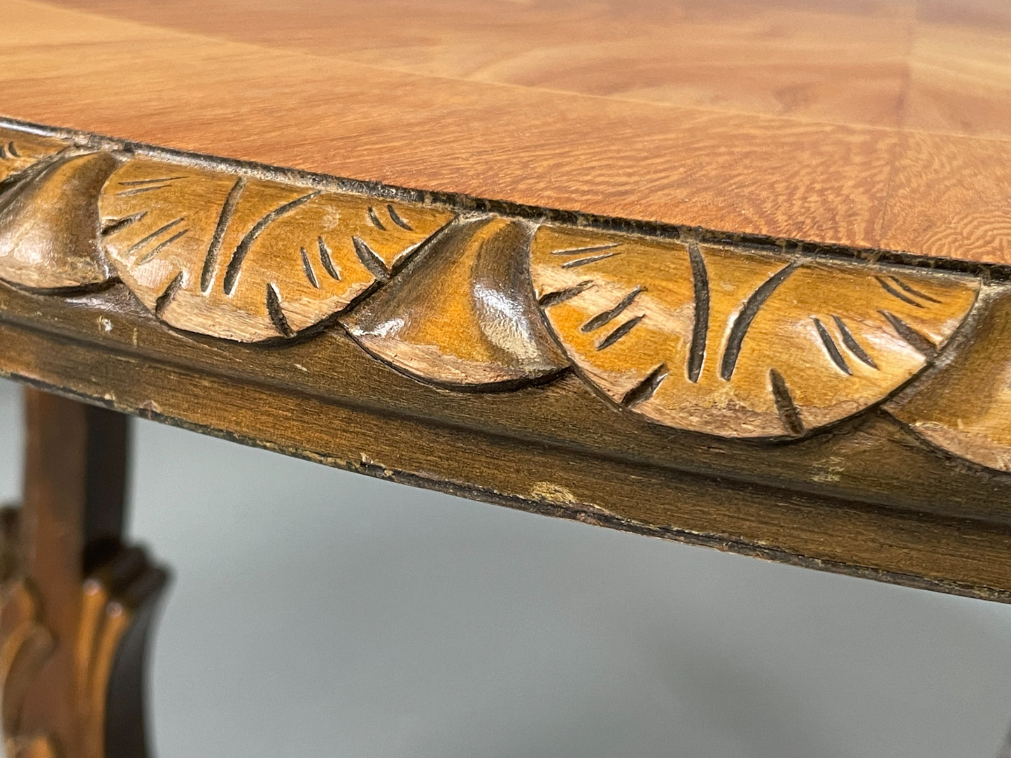 Vintage Carved Coffee Table Elm Art Deco Lion Feet 1950s EB11190