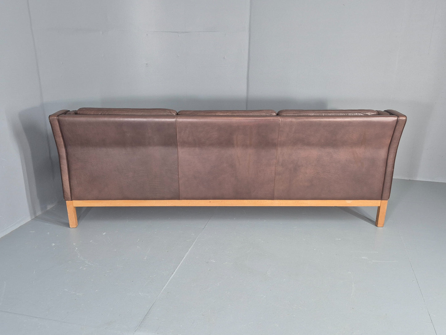 Vintage 3 Seater Sofa Danish 70s Brown Leather Retro Mid Century Modern EB12424