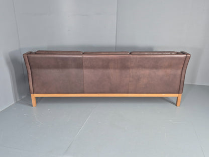 Vintage 3 Seater Sofa Danish 70s Brown Leather Retro Mid Century Modern EB12424