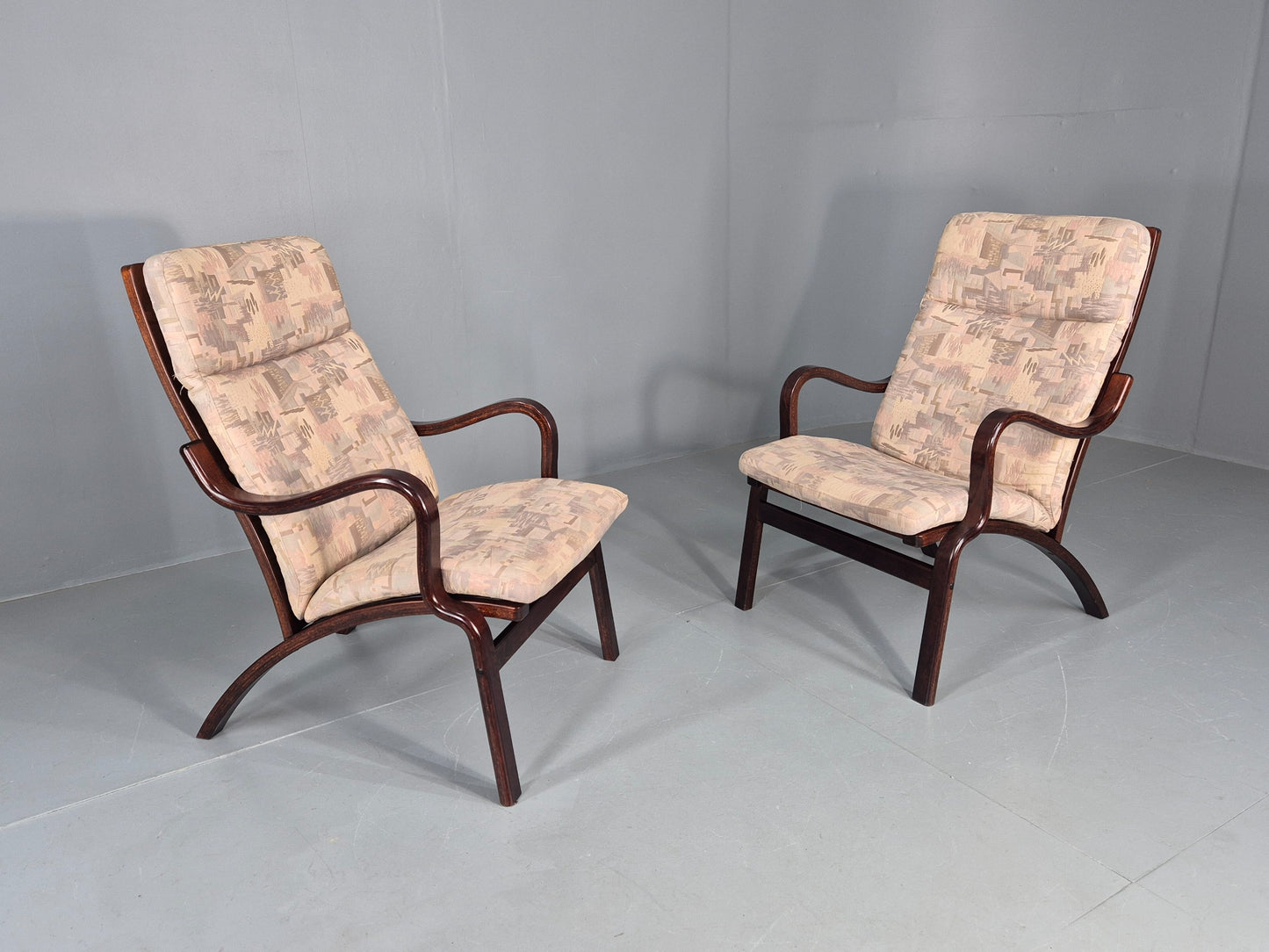 Vintage Danish Bentwood Lounge Chairs 1980s Stouby Retro MCM EB12130