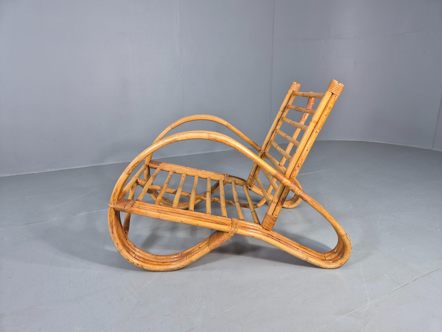 Vintage Bent Bamboo and Rattan Lounge Chair Rohe Noordwolde MCM Retro Eb12591