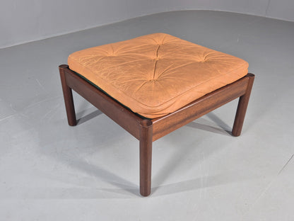 Vintage Danish Mid Century Footstool Leather upholstered Hard Wood Frame EB12009