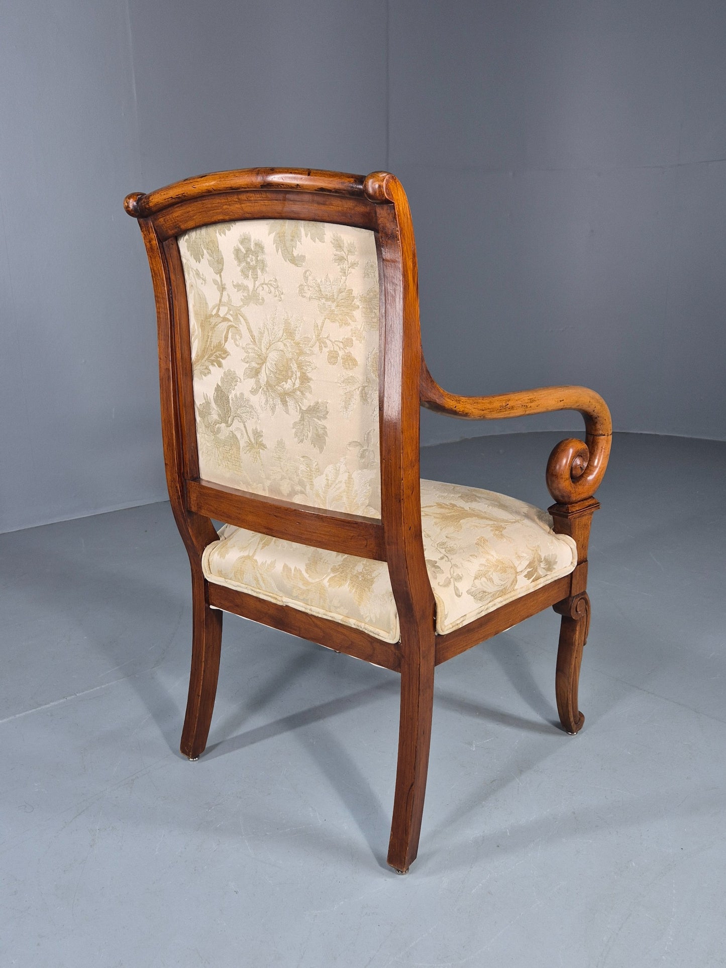 Antique Mahogany Arm Chair Louis Phillipe Style Floral Damask EB12857
