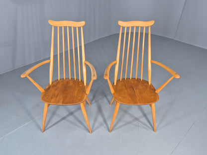 2 Ercol Goldsmith Elbow Chairs Blonde Wood 1960s Retro MCM  EB12544