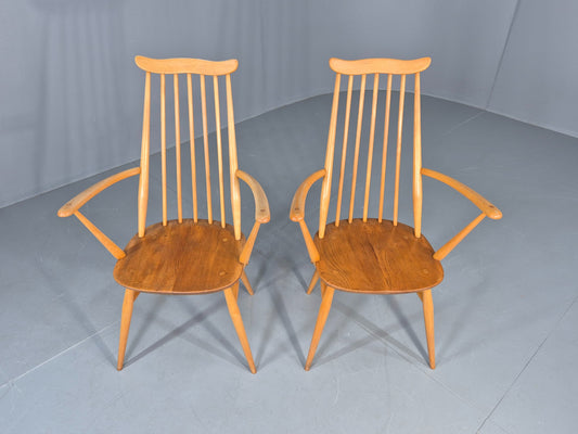 2 Ercol Goldsmith Elbow Chairs Blonde Wood 1960s Retro MCM  EB12544