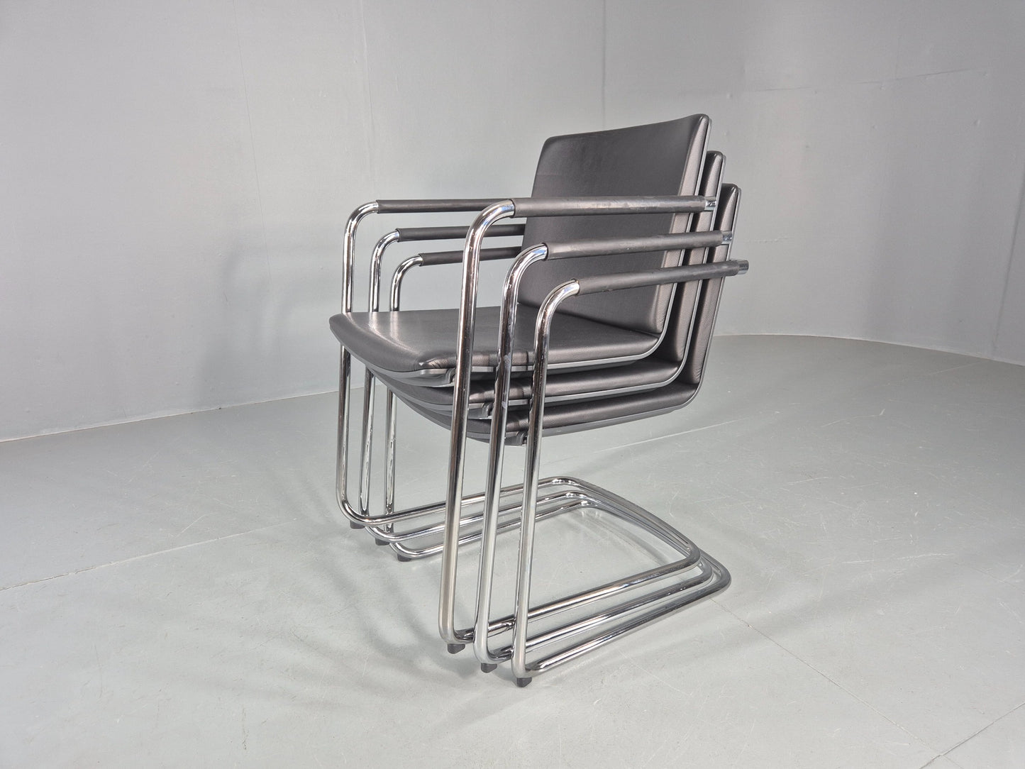 3 Vintage Stacking Chairs Wilkhahn Chrome Cantilever Frames Leather chairs EB12270