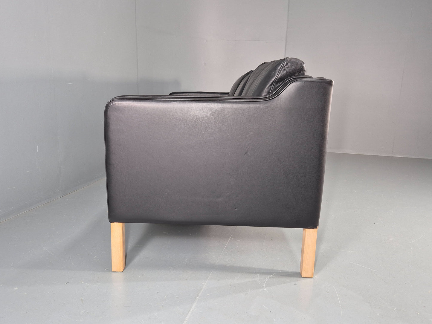 Vintage 3 Seater Sofa Danish Black Leather 1980s Retro Mid Century Style EB11938