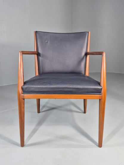 Vintage Mid Century Teak Armchair Blue Leather 1960s Retro  EB11909