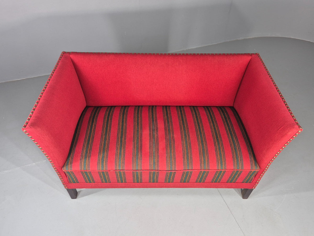 Vintage Danish 2 Seat Sofa Red Stripe Wool 1950s Retro Mid Century EB12735
