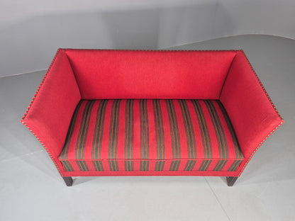 Vintage Danish 2 Seat Sofa Red Stripe Wool 1950s Retro Mid Century EB12735