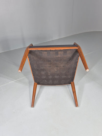 Vintage Mid Century Teak Armchair Blue Leather 1960s Retro EB11901