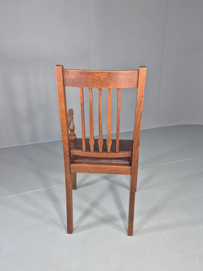 Antique Oak Elbow Chair Arts and Crafts Edwardian Vinyl Seat  EB12525