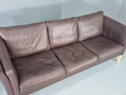 Vintage Danish 3 seat Sofa Brown Leather 1980s Retro MCM EB12433