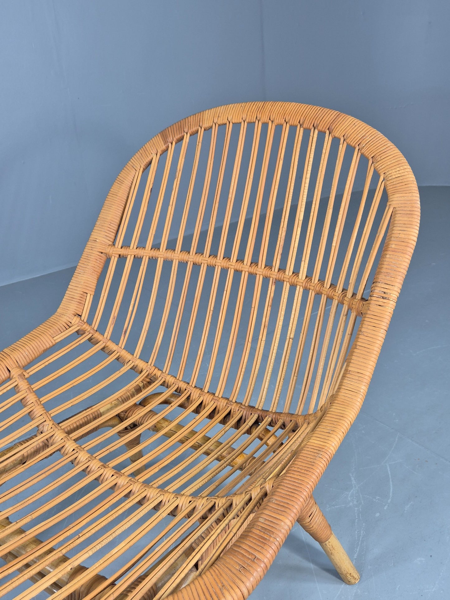 Vintage 1970s Cane Tub Chair New Cushion Retro EB12267