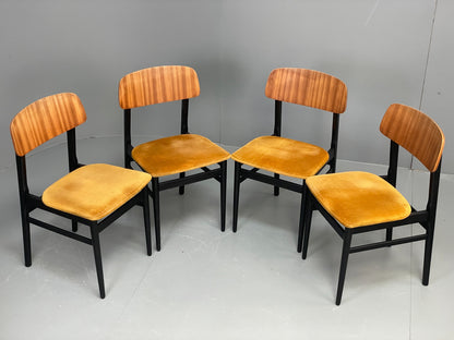 Vintage 1960s Dining Table And 4 Chairs Teak Black Gold Velour EB12085