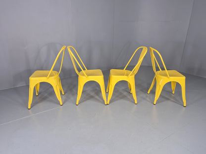 4 Yellow Tolix Stlye Stacking Chair VG Condition Vintage Industrial Eb12593