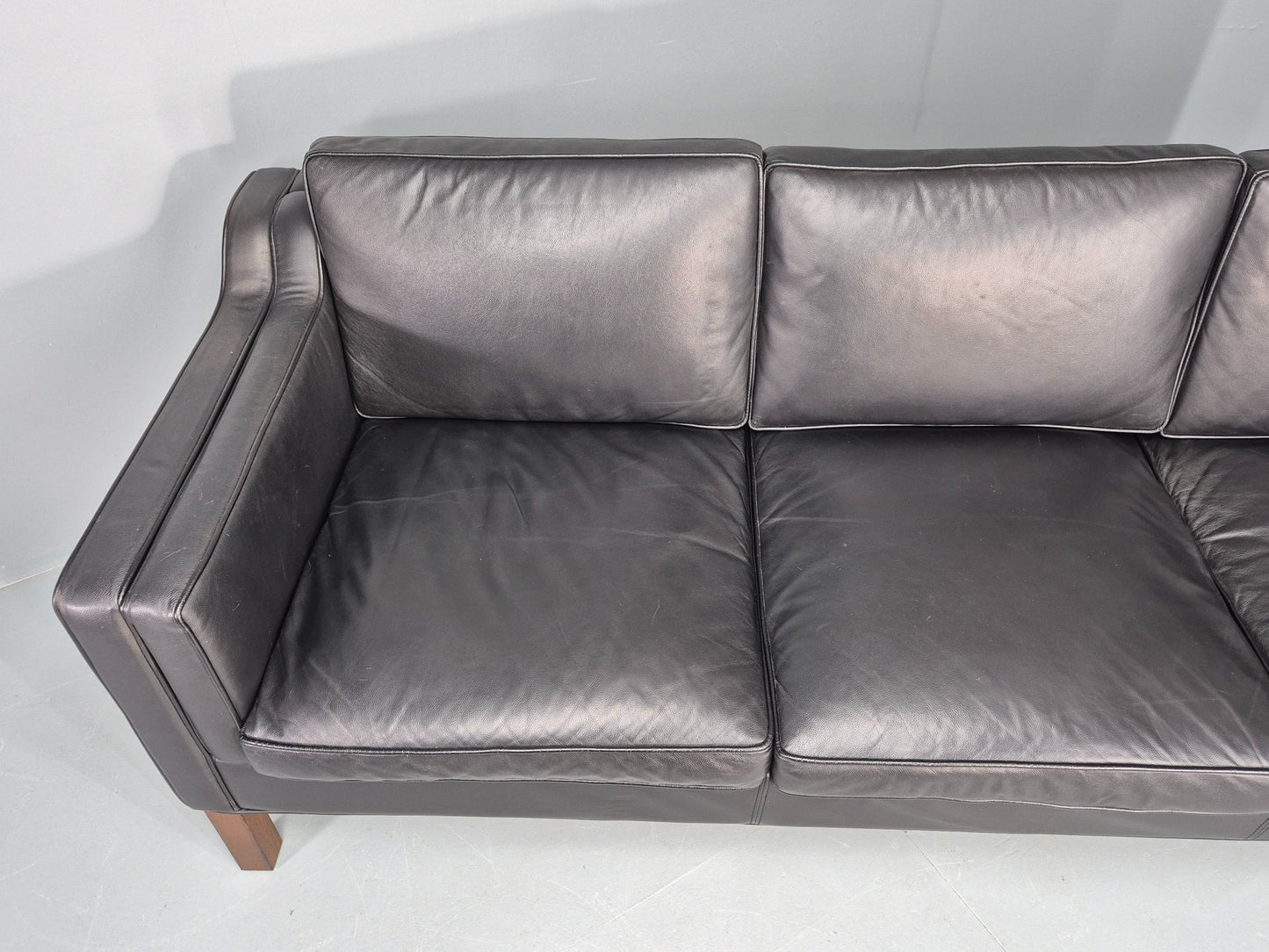 Vintage 3 Seater Sofa Black Leather Mogensen Shape 1980s Retro MCM EB12385