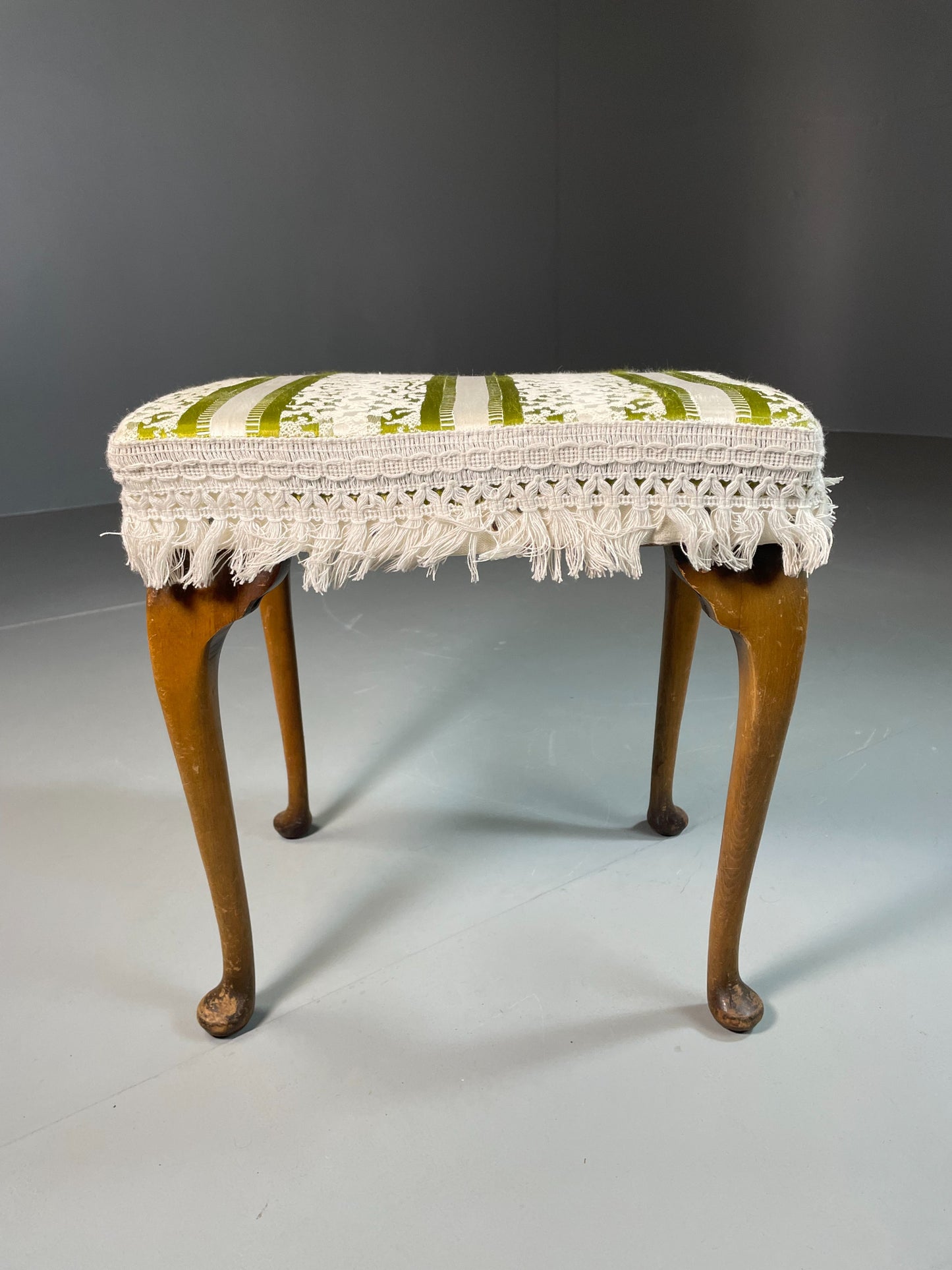 Vintage Danish 1960s Regency Revival Foot Stool White & Green Retro EB06333