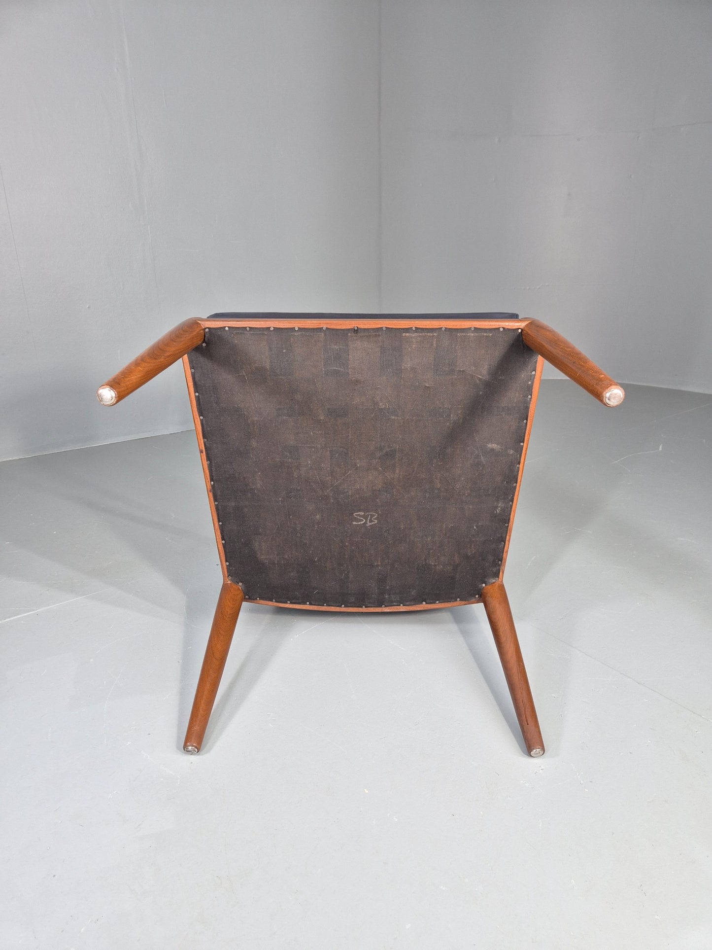 Vintage Mid Century Teak Armchair Blue Leather 1960s Retro EB11899
