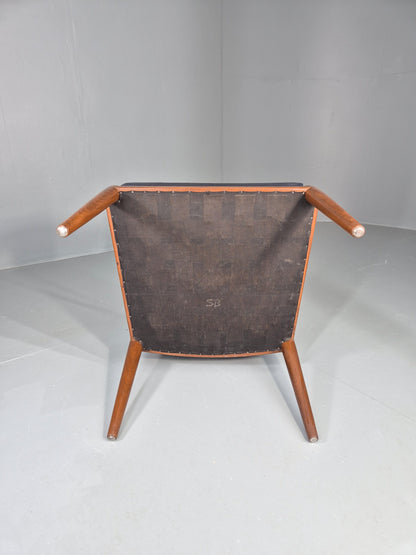 Vintage Mid Century Teak Armchair Blue Leather 1960s Retro EB11899