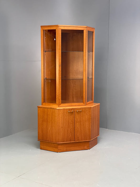 Vintage Teak Corner Cabinet Shelving By Turnidges of London Glass Doors EB10018