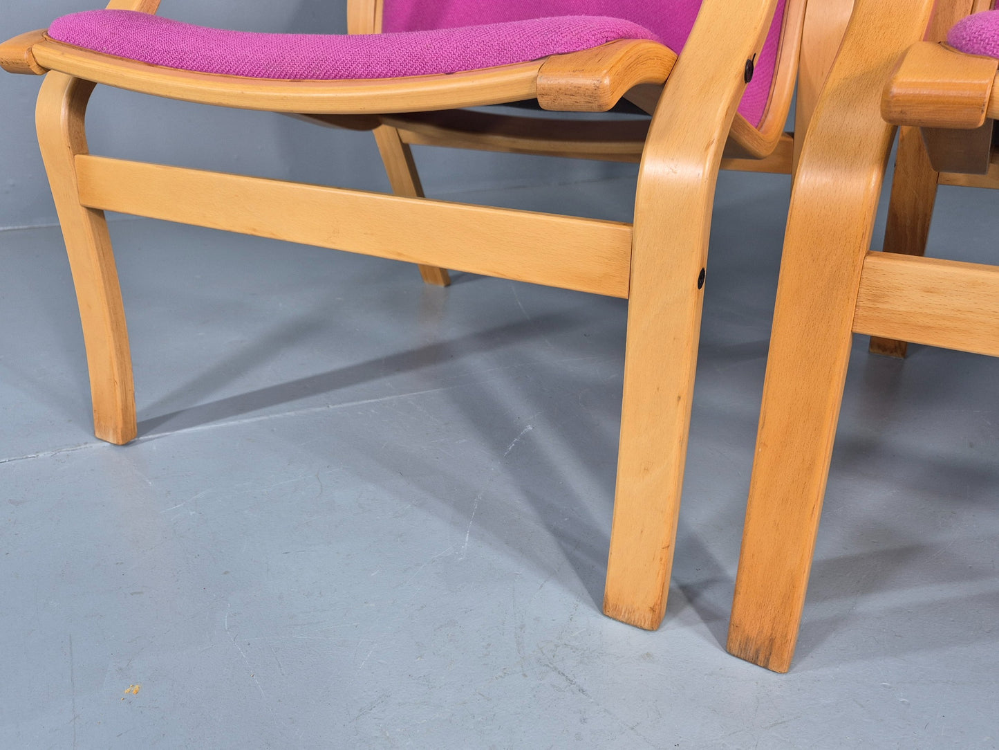 2 Vintage Bentwood Lounge Chairs Finn Ostergaard Pink Wool Retro EB12143