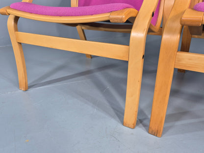 2 Vintage Bentwood Lounge Chairs Finn Ostergaard Pink Wool Retro EB12143