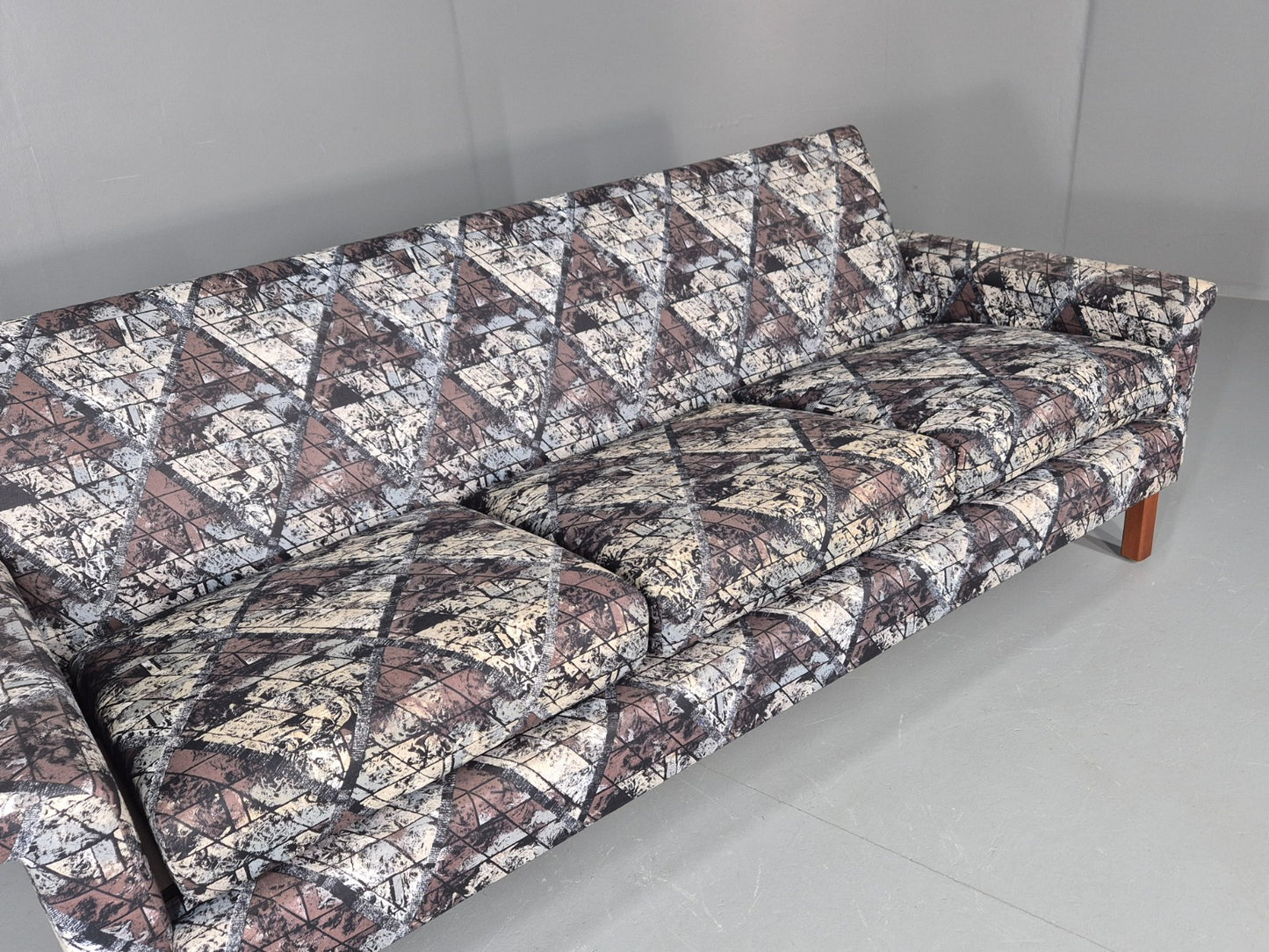 Vintage Mid Century Modern 3 Seater Sofa Swedish Abstract Fabric 1960s EB11077
