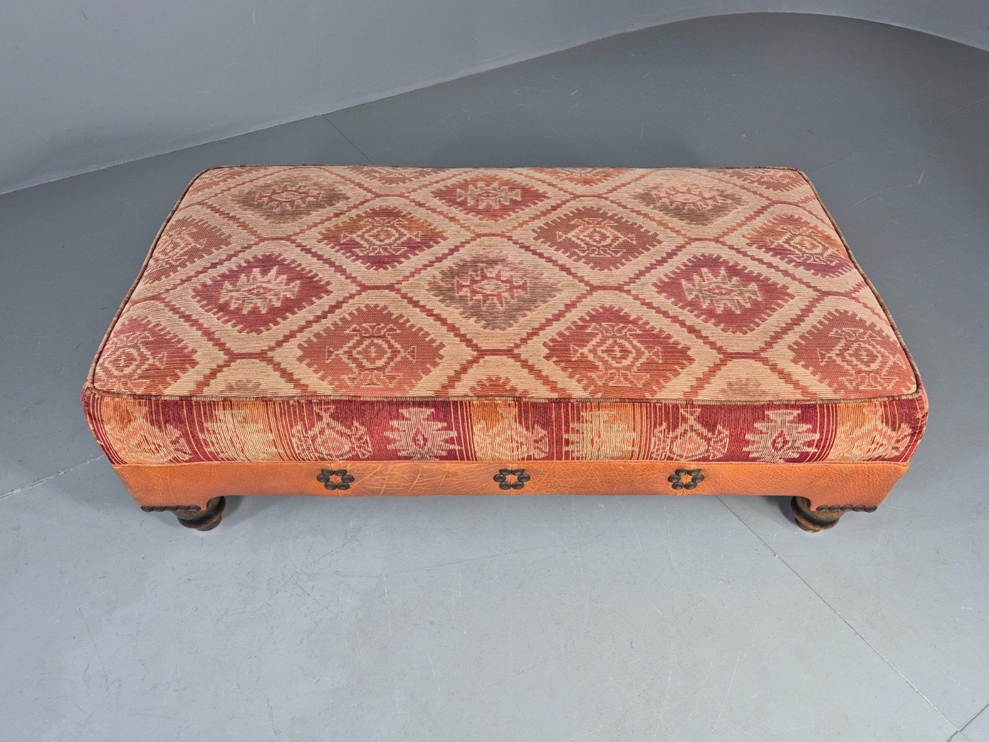 Vintage Tetrad Eastwood Footstool Leather Kilim Upholstery Large EB12038