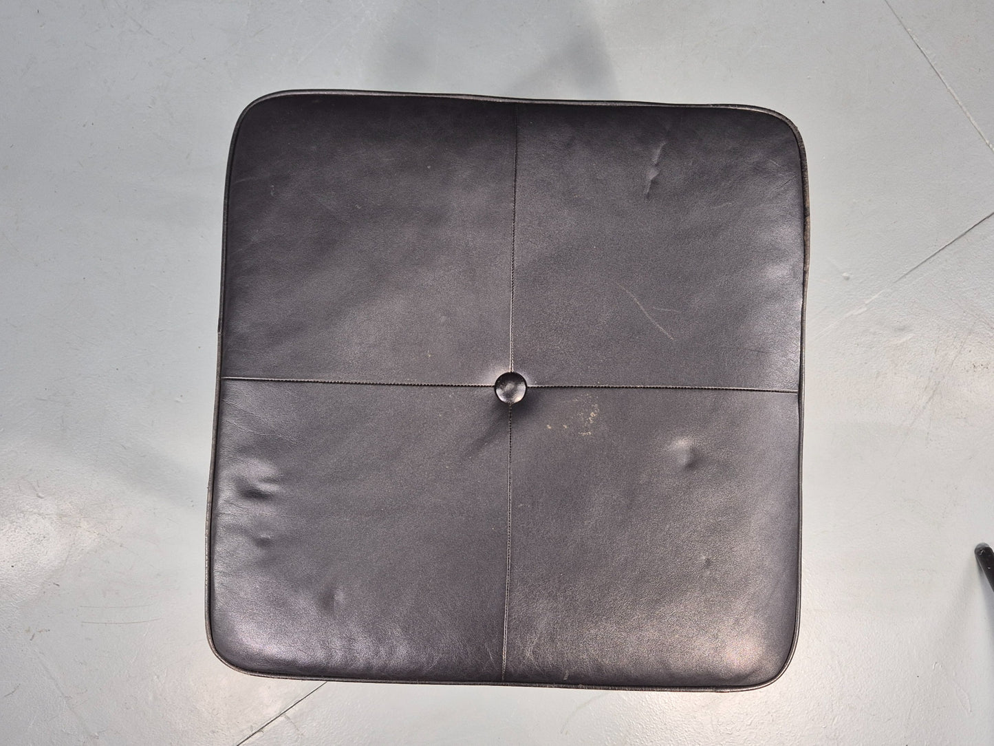 Vintage Mid Century Footstool Danish Black Leather Teak Legs 1960s Retro EB12097