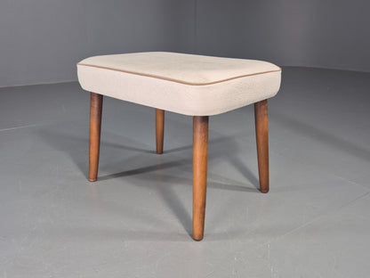Vintage Mid Century Footstool Danish Cream Vinyl Retro 1960s EB12054