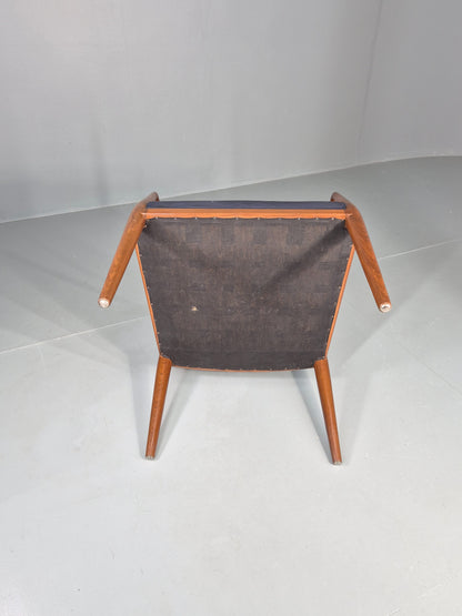 Vintage Mid Century Teak Armchair Blue Leather1960s Retro  EB11902