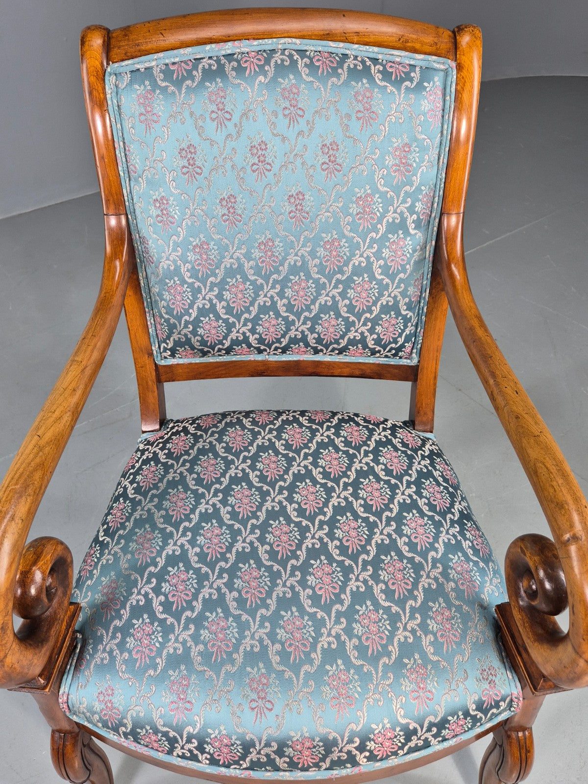 Antique Mahogany Arm Chair Louis Phillipe Style Floral Damask EB12858