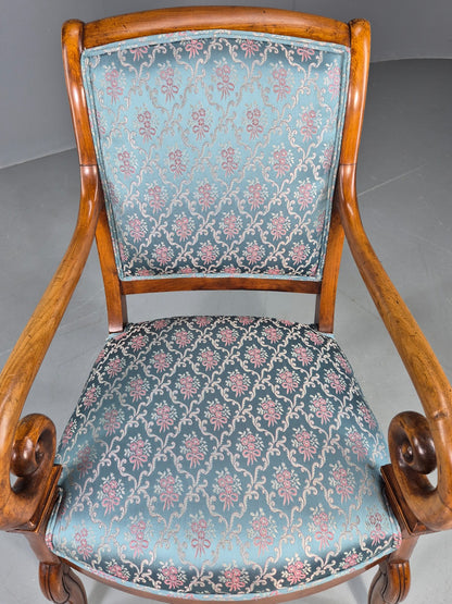Antique Mahogany Arm Chair Louis Phillipe Style Floral Damask EB12858
