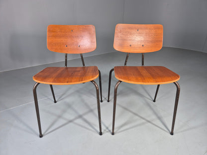 2 Vintage Danish Stacking Chairs Mid Century Industrial Teak Plywood EB13025